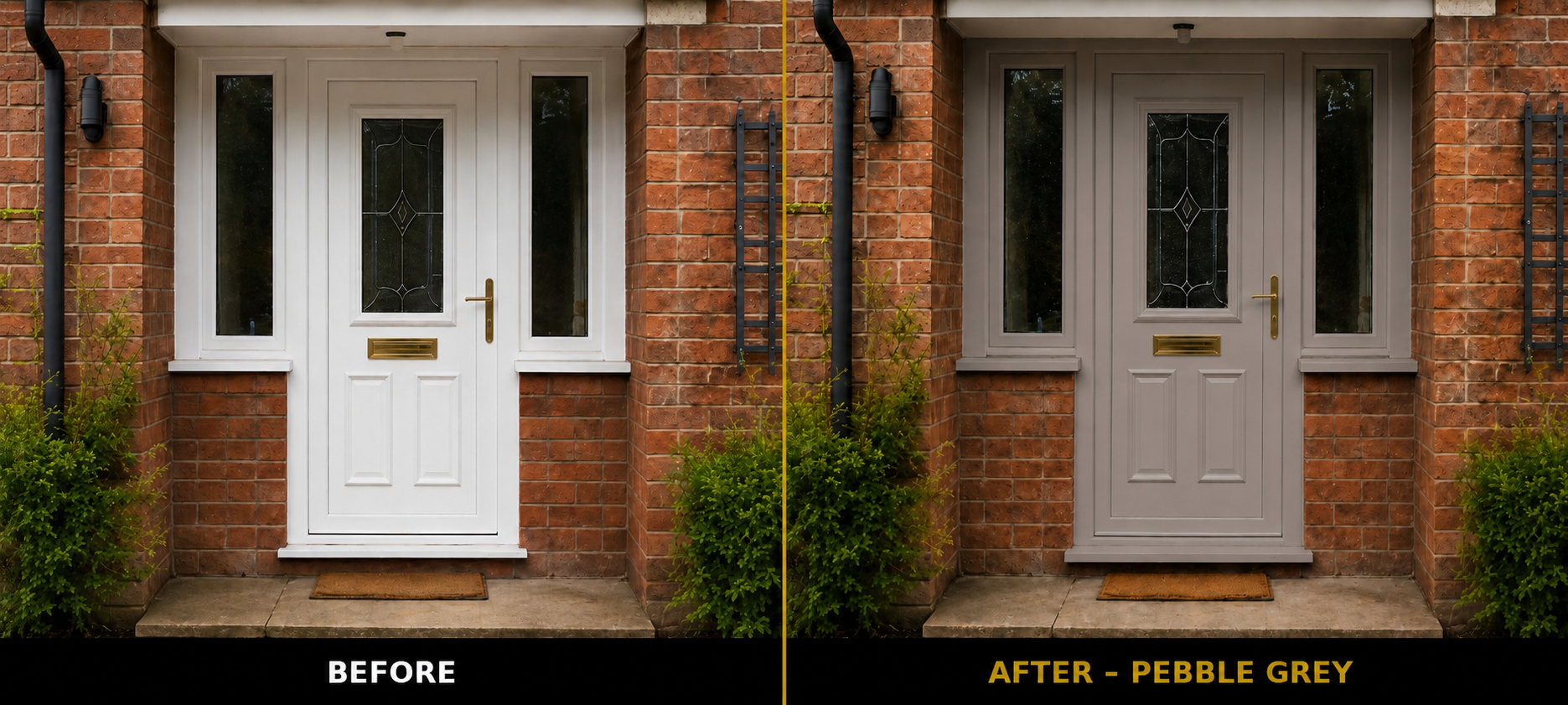 Front door spraying before and after project by UPVC Revive